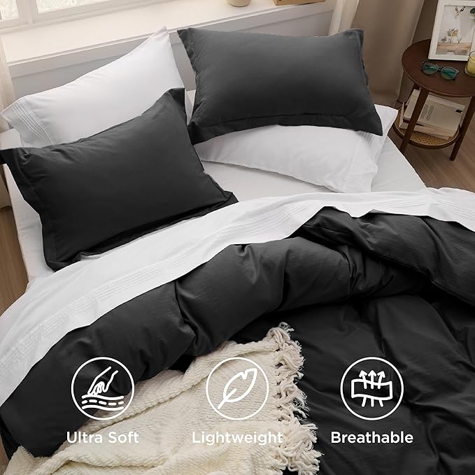Bedsure Black Oversized King Duvet Cover - 3 Pieces Prewashed Cotton-Like Polyester Extra Soft Bedding Set, Includes 1 Duvet Cover 120x98 Inches with Zipper Closure & 2 Pillow Shams, No Comforter