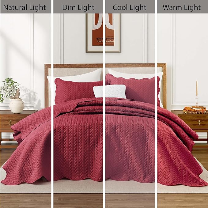 IR Imperial Rooms Queen Quilt Bedding Set (90" x 96") - Bulk Pack of 10 Wholesale for Hotels, Guest Bedroom & Airbnbs - Lightweight Microfiber Reversible Embossed Quilts Bedspreads (Burgundy)