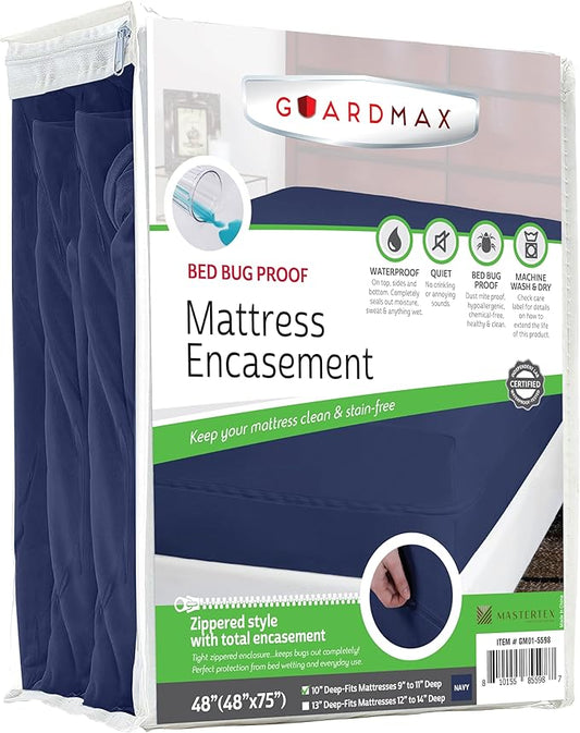 Guardmax Jersey Knitted RV Size Zippered Mattress Encasement - Waterproof & Bed Bug Proof Mattress Protector - Comfortable, Soft, and Noiseless Zippered Bedding - Dust Mite Proof (48 x 75 x 10)