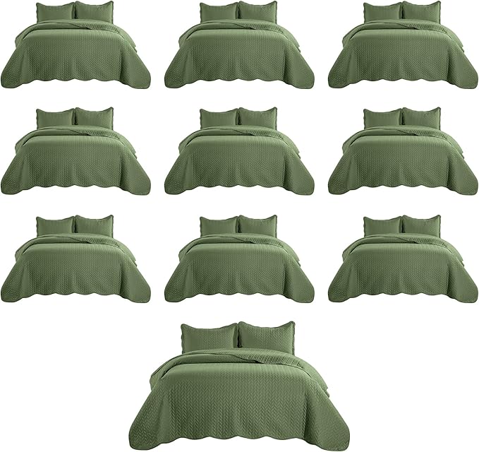 IR Imperial Rooms Twin Quilt Bedding Set (68” x 86”) - Bulk Pack of 10 Wholesale for Hotels, Guest Bedroom & Airbnbs - Lightweight Microfiber Reversible Embossed Quilts Bedspreads (Olive Green)