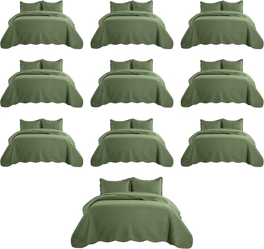 IR Imperial Rooms Twin Quilt Bedding Set (68” x 86”) - Bulk Pack of 10 Wholesale for Hotels, Guest Bedroom & Airbnbs - Lightweight Microfiber Reversible Embossed Quilts Bedspreads (Olive Green)