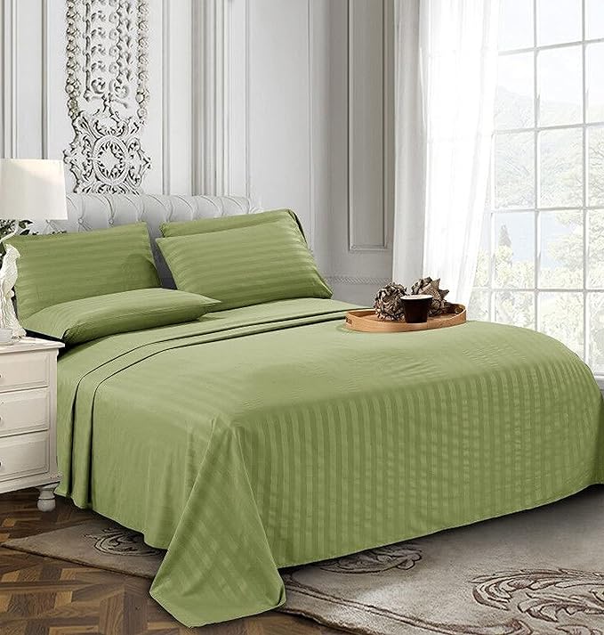 Elegant Comfort Softest and Coziest 4-Piece Sheet Set - 1500 Premium Hotel Quality Microfiber - Luxurious Wrinkle Resistant 4-Piece Damask Stripe Bed Sheet Set, Twin, Sage/Green