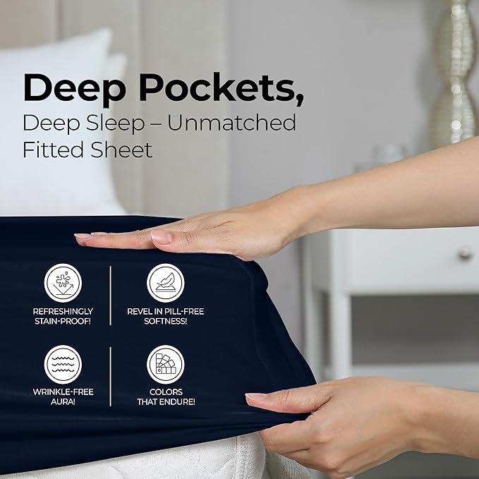 Utopia Bedding King Fitted Sheet - Bottom Sheet - Deep Pocket - Soft Microfiber - Shrinkage and Fade Resistant - Easy Care -1 Fitted Sheet Only (Navy)