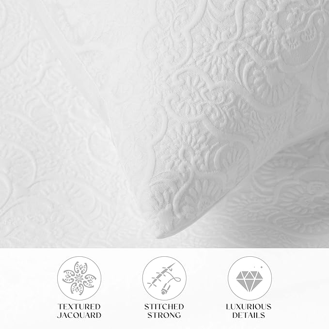 Superior 3 Piece Bedspread Set, Home Bed Decor, Decorative Bed Spread, 2 Pillow Shams, Medium Weight Blanket, Floral Matelasse Coverlet, Bedding Essentials, Enzy Collection, Full, White