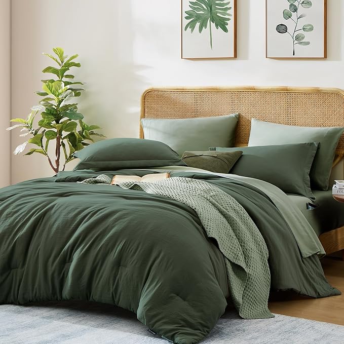 WRENSONGE Full Size Comforter Set- 7 Pieces Deep Forest Bed in a Bag Full Size Comforter with Fitted Sheet, Flat Sheet, 2 Pillow Shams, 2 Pillowcases, Warm Bedding Sets for All Season