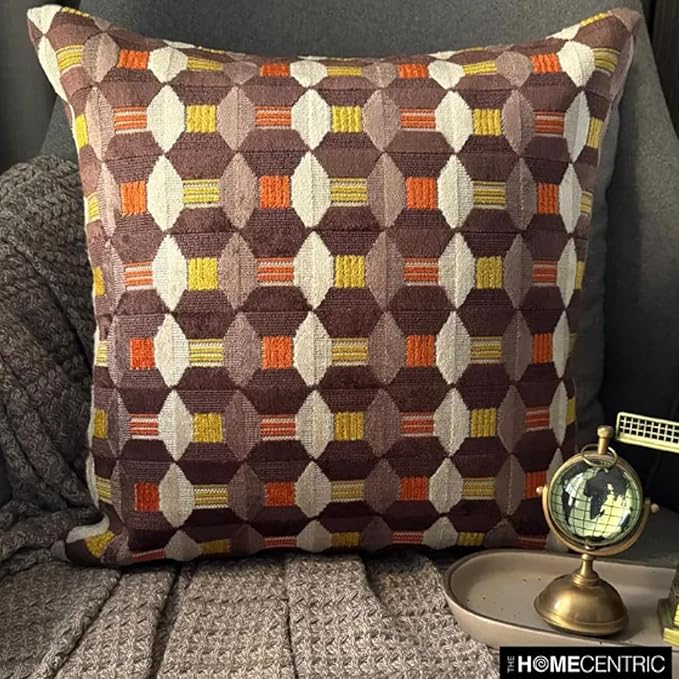 The HomeCentric Orange Bed Runner for King/Queen/Twin Velvet Decorative Bed Scarf 53"x18" Bed Runner Without Pillow Cover, Geometric Bed Scarf Bedroom Décor Accent - Orange Patterns