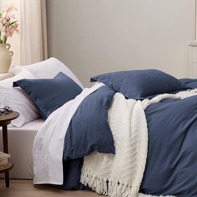 Bedsure Navy Duvet Cover Queen Size Only - Prewashed Cotton-Like Polyester Extra Soft All Season Bedding, Includes 1 Duvet Cover 90x90 Inches with Zipper Closure, Comforter Not Included