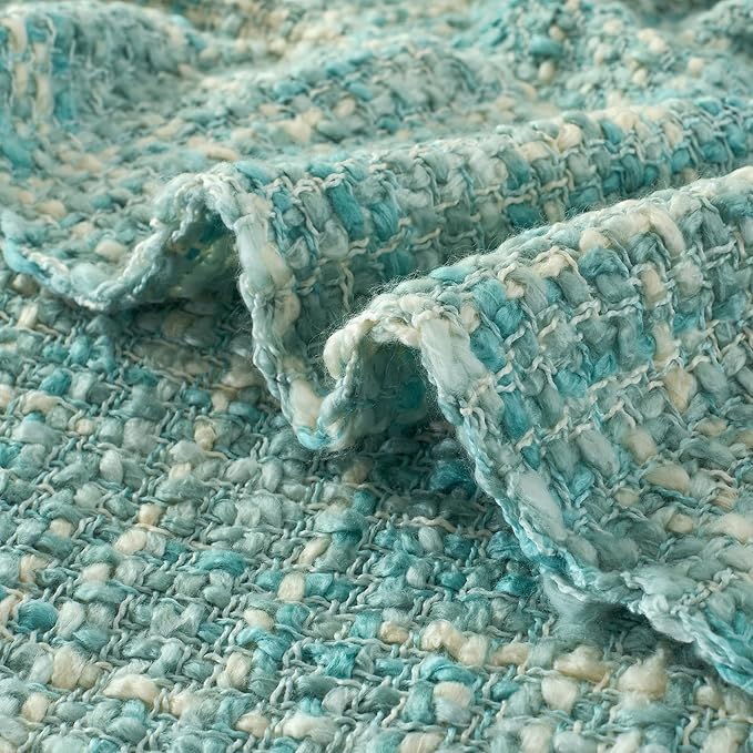Multi-Color Turquoise Cable Knitted Throw Blanket for Couch,50"X60" Boho Style Textured Blankets for Home Decor,Super Soft Warm Cozy Chunky Knit Blanket with Decorative Tassels for Bed
