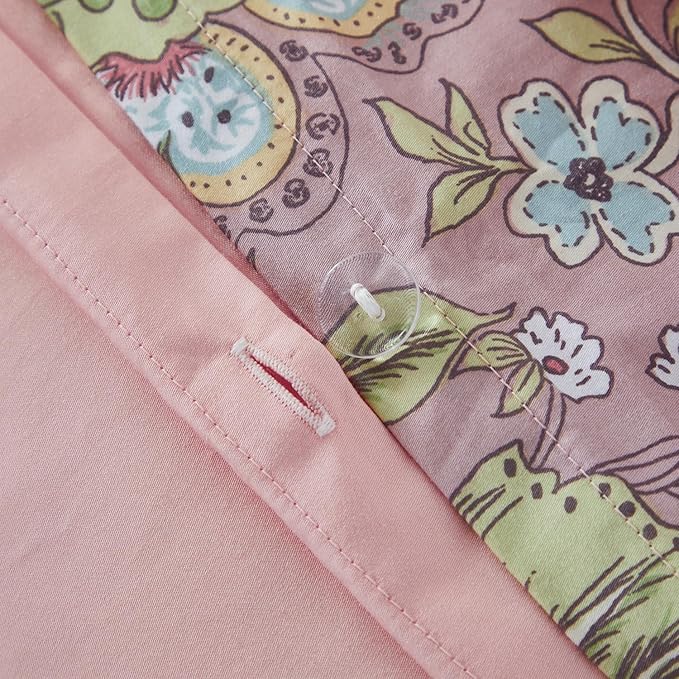 URBONUR Floral Duvet Cover Queen 100% Cotton Botanical Garden Flower Printed Bedding Reversible Pink Branches Leaves Pattern Comforter Covers French Country Bedding