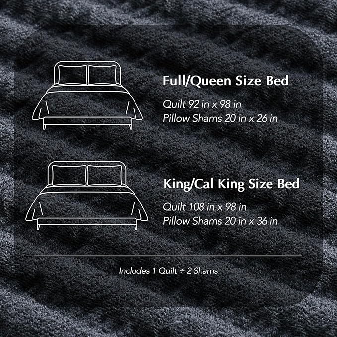 EVERGRACEHOME Cotton Coverlet Set Full Queen Size 3 Pieces, Lightweight Soft Ribbed Matelassé Bedspread Quilt Set, Cozy Oversized Quilted Bedding Set with 2 Pillow Shams for All Seasons, Midnight Blue