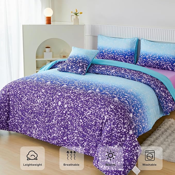 PERFEMET Girls Bed in A Bag Full Size 6 Pieces Blue Purple Rainbow Bedding Comforter Sets Tie Dye Ombre Kids Comforter Fluffy Teen Girl Bed Set (Blue Purple, Full)