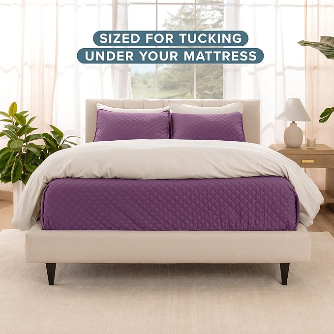 Bare Home Coverlet Set - Twin/Twin Extra Long - Lightweight Bed Decor - Comforter Alternative - All-Season Quilted Bedspread (Twin/Twin XL, Plum)