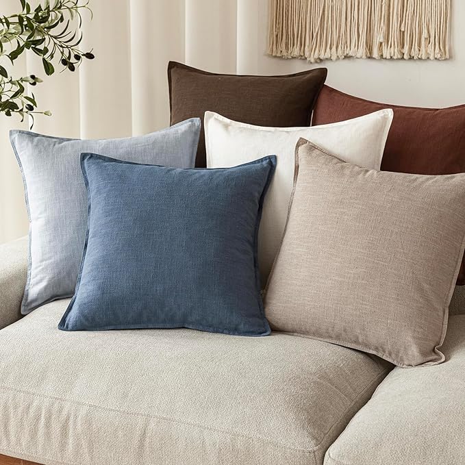 Foindtower Pack of 2, Decorative Linen Soild Throw Pillow Covers Soft Accent Euro Cushion Case Farmhouse Neutral Pillowcase for Chair Couch Sofa Bedroom Living Room Home Decor 24 x 24 Inch Dark Blue