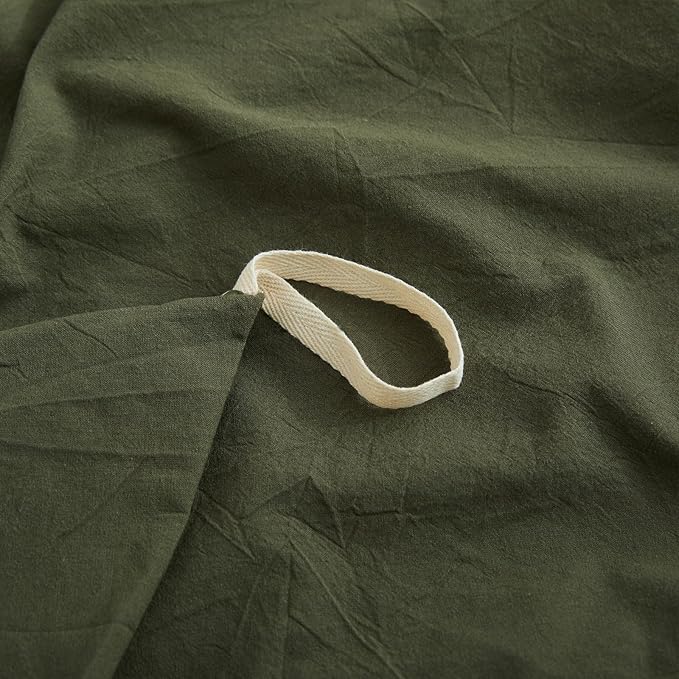 LOVQUE Olive Green Cotton Duvet Cover Queen Size, Linen Like Natural Bedding Set with Zipper Closure (No Comforter), 90x90 Inches