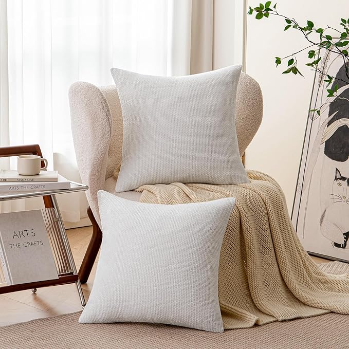 a moment Christmas White Chenille Throw Pillow Covers 20x20 Inch Pack of 2 Modern Decorative Throw Pillow Covers Farmhouse Cross Covers Home Decor for Sofa Bedroom Living Room