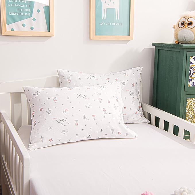 NTBAY Organic Cotton Toddler Pillowcases - Super Soft & Breathable Jersey Cotton Toddler Pillow Cases, 13”x18” Pillow Cases with Envelope Closure, Pink Owl