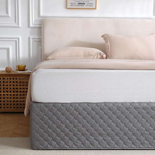 Queen Size Grey Bed Skirt with 14-Inch Drop, Easy Fit Wrap-Around Cover for Bed, Wrinkle-Free and Fade-Resistant Box Spring Cover. (Grey Seashells, Queen)
