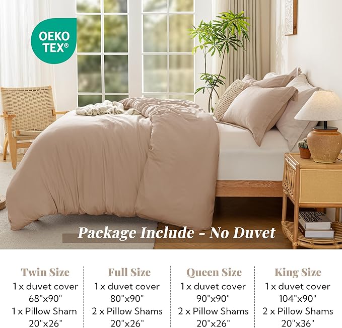 MILDLY Super Soft Duvet Cover 2pcs - 100% Washed Microfiber Rugby Tan Comforter Cover Set with Zipper Closure & Corner Ties (No Comforter)