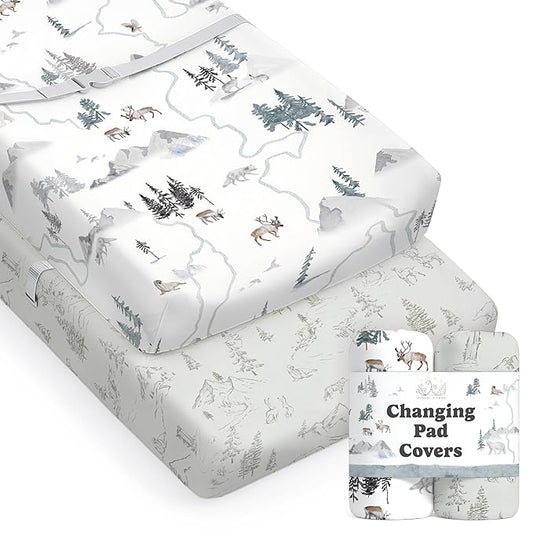 Baby Changing Pad Cover 2-Pack for Boys, Girls (Arctic Journey) - Premium Fitted Sheets Baby Diaper Changing Table Cover - Buttery Soft Cotton Blend