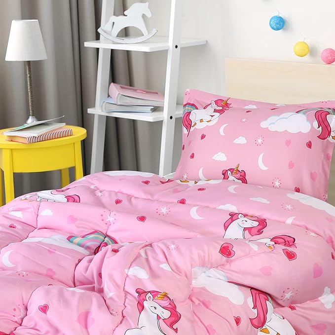 Utopia Bedding All Season Unicorn Comforter Set with 2 Pillow Cases, 3 Piece Soft Brushed Microfiber Kids Pink Bedding Set for Boys/Girls, Machine Washable (Twin)