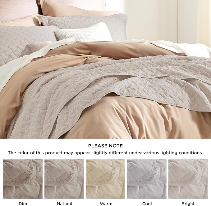 Bedsure Quilts Queen Size - Lightweight Bedspreads Queen Size with Basket Weave Pattern, Soft Quilt Bedding, Light Beige Comforter Coverlet for All Seasons (90" x 96")