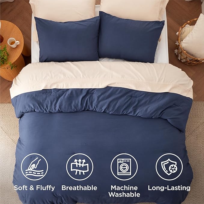 Bedsure California King Comforter Set, Navy Soft Prewashed Bedding for All Seasons, 3 Pieces GentleSoft™ Bed Set, 1 Lightweight Comforter (104"x96") and 2 Pillowcases (20"x36")