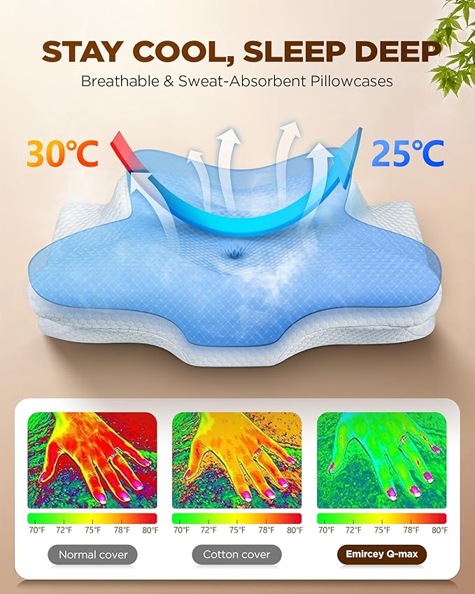 Emircey Clinical-Level Relief Cervical Neck Pillow for Sleeping, Ergonomic for Back Stomach Sleepers, Orthopedic Contour Memory Foam Pillow for Side Sleepers,Cooling Pillow for Neck Relief, Gray, King