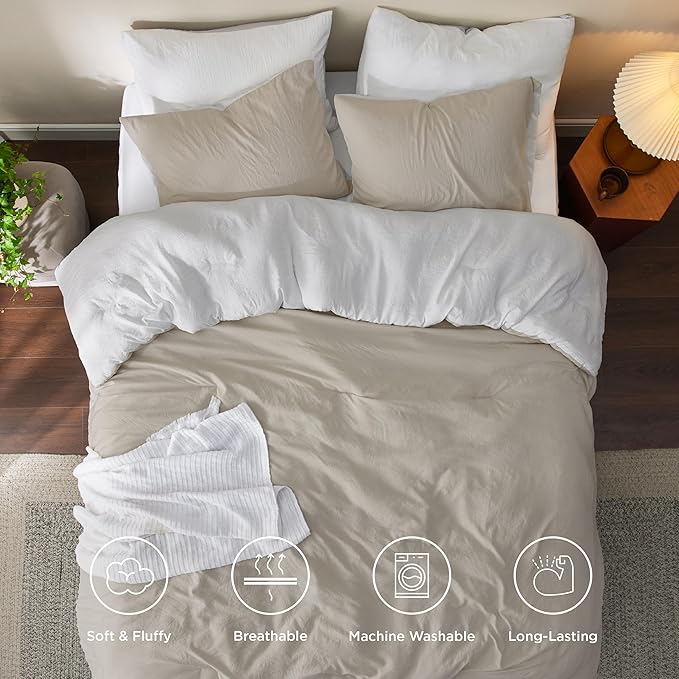 Bedsure Twin/Twin XL Comforter Set, Beige White Soft Prewashed Bedding for All Seasons, 2 Pieces GentleSoft™ Bed Set, 1 Lightweight Comforter (68"x88") and 1 Pillowcase (20"x26")