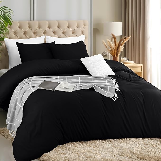 Utopia Bedding Duvet Cover Set with Pillowcases - 3 Pieces Bedding Duvet Cover with Zipper Closure - 1 Duvet Cover with 2 Pillowcases - Soft Brushed Microfiber (Queen, Black)
