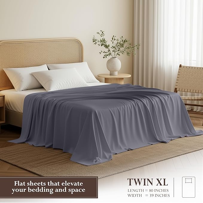 Utopia Bedding Flat Sheet - 1 Pack (Twin XL, Grey) - Soft Brushed Microfiber Fabric - Shrinkage & Fade Resistant Top Sheet - Easy Care Bed Sheet