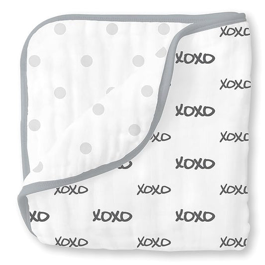 SwaddleDesigns 4-Layer Cotton Muslin Luxe Blanket, Baby and Toddler Cuddle and Dream, 46x46 inches, Black XOXO and Dots