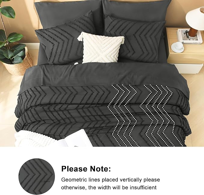 Litanika Oversized King Size Comforter Set with Sheets Dark Grey - 7 Pieces Bed in a Bag Oversized King Boho Tufted Complete Bedding Sets with Comforter, Sheets, Pillowcases & Shams