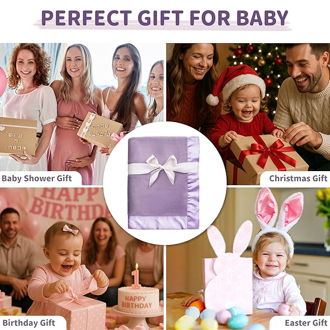 Pro Goleem Fleece Baby Blanket with 2 Inch Satin Trim Soft Plush Blanket for Boys and Girls for Babies Purple 30''x40''