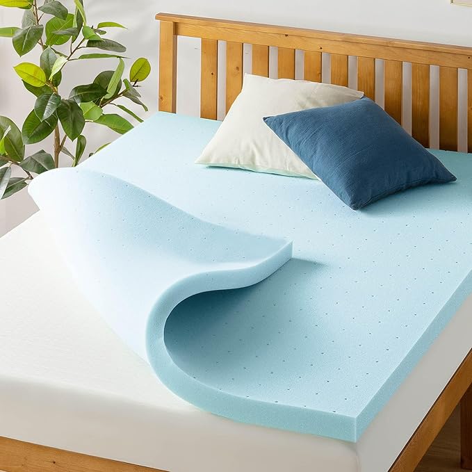 Mellow 2.5 Inch Ventilated Memory Foam Mattress Topper, Cooling Gel Infusion, CertiPUR-US Certified, Dorm Essentials, Full, Blue