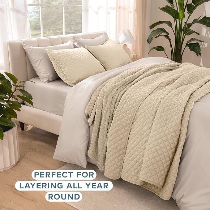 Bare Home Coverlet Set - Twin/Twin Extra Long - Lightweight Bed Decor - Comforter Alternative - All-Season Quilted Bedspread (Twin/Twin XL, Sand)