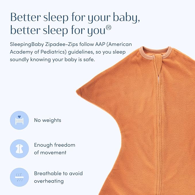 SleepingBaby Zipadee-Zip Transition Swaddle - Cozy Fleece Wearable Blanket with Two-Way Zipper for Baby Sleep - Spice, Large (12-24 Month)
