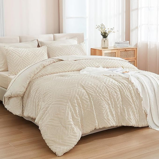 Andency Bed in a Bag King Beige- 7 Pieces King Size Comforter Set Bedding Comforter Sets, Tufted Lightweight Fluffy Bed Set with Comforter, Sheets, Pillowcases & Shams for All Season