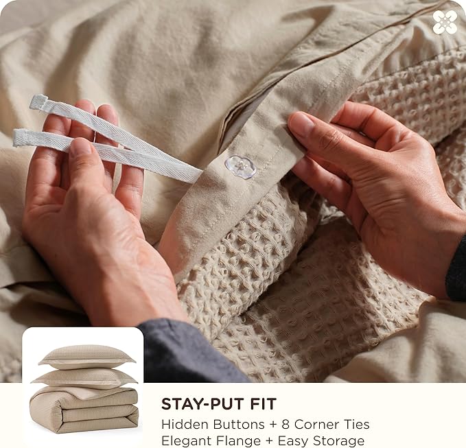 Bedsure Cotton Duvet Cover Full - 100% Cotton Waffle Weave Khaki Duvet Cover Set, GentleSoft™ and Breathable Tan Bedding Set for All Season, 3 Pieces, 80"x90"