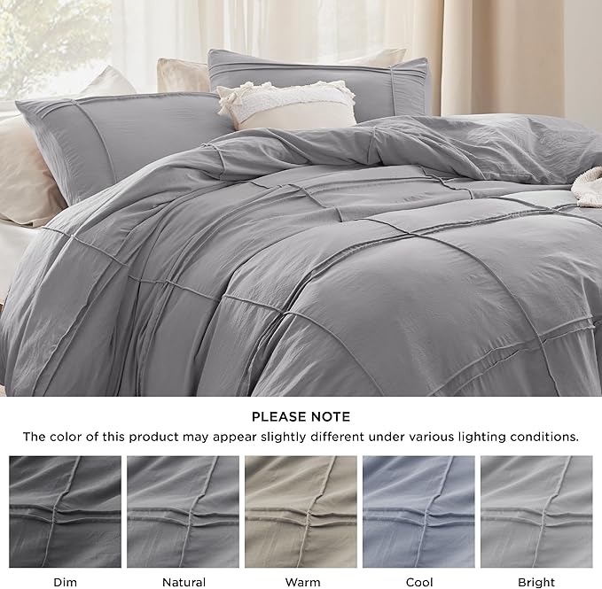 Bedsure Grid Boho Duvet Cover Queen Size - Shabby Chic Tufted Boho Bedding Set, 3 Pieces Shabby Chic Home Bedding for All Seasons, Includes 1 Queen Duvet Cover & 2 Pillowcases (Grey, 90" x 90")