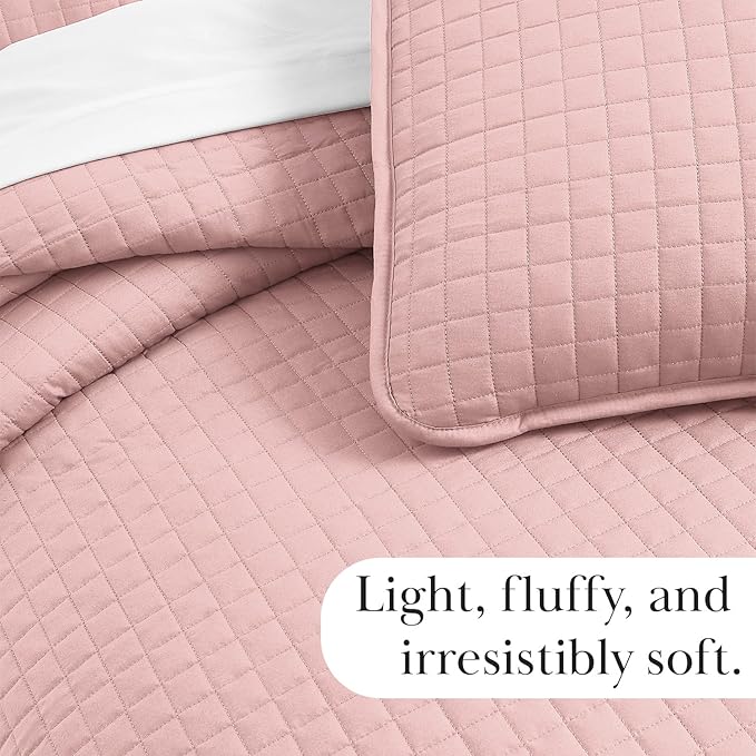 Southshore Fine Living, Inc. Stitched Twin XL Comforter Quilt Bedding Set, Dorm Room Bedding, Stain Resistant, Machine Washable Bedspread, XL/Twin Pink Quilt Bed Spread w/Pillow Sham, Pastel Pink