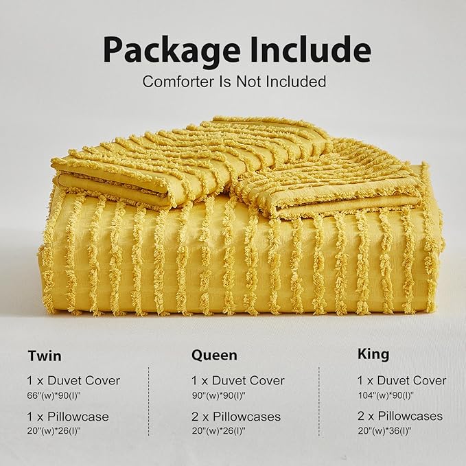WARMDERN Boho Duvet Cover Set King Size,Yellow Striped Duvet Cover Microfiber Bedding Set,3PCS Ultra Soft Breathable Lightweight Tuft Texture Pattern Duvet Covers with Zipper Closure(Yellow,King)