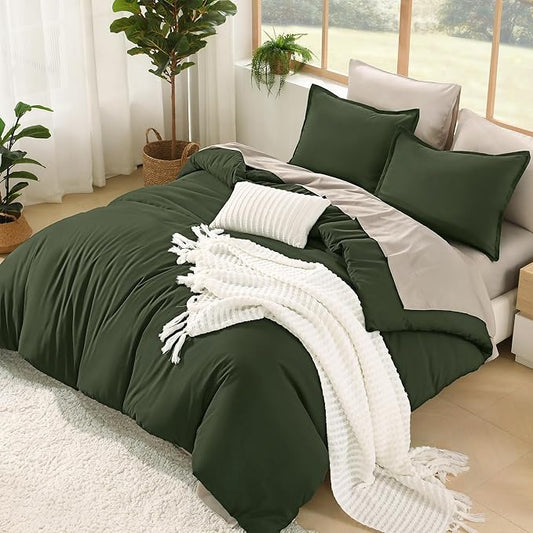 Litanika Comforter Full Size Set Olive - 7 Pieces Bed in a Bag Full Beddding Comforter Sets, Plain Lightweight Bed Set with Comforter, Sheets, Pillowcases & Shams