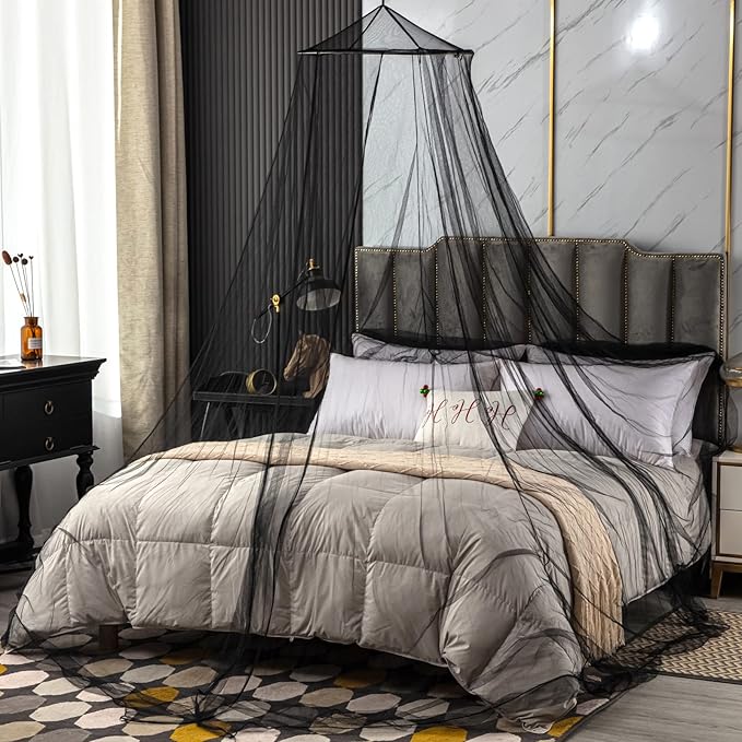 VISATOR Mosquito Net Bed Canopy for Girls,King Canopy Bed Curtains Queen Size from Ceiling,Dome Mosquito Netting Bed Tent Twin Girls Canopy Bed Decor for Baby Crib,Kid Bed and Adult Beds (Black Dome)