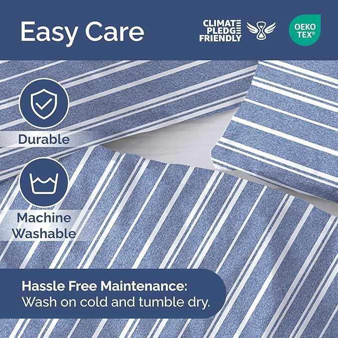 Duvet Cover Twin/Twin XL Size - Extra Soft Twin/Twin XL Size Duvet Cover - Lightweight, Breathable & Cozy w/ Zipper Closures and Ties - 68" x 90" Inches - (Blue Stripes 3) Comforter Not Included