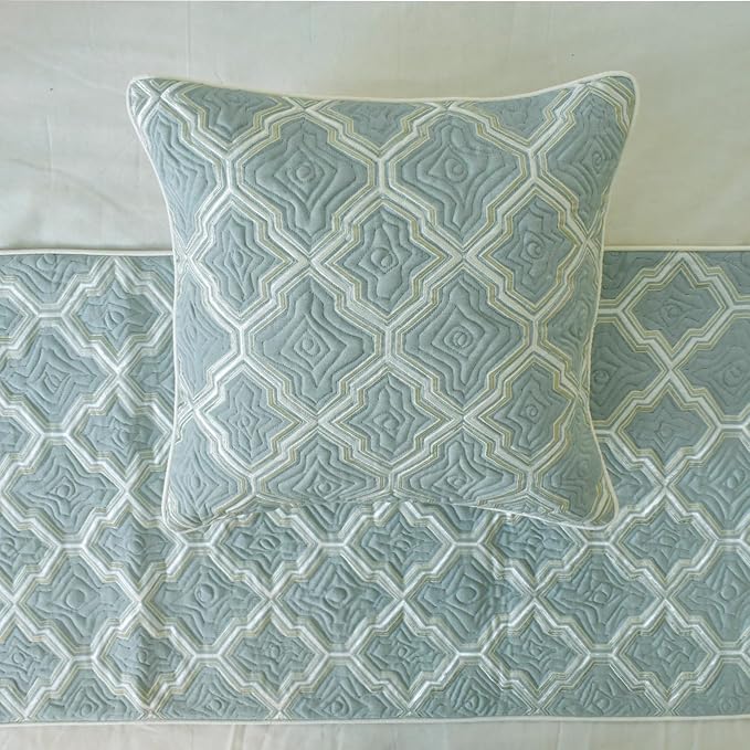 The HomeCentric King/Queen/Twin Light Blue Decorative Bed Runner King 90"x18" Bed Runner Without Pillow Cover, Quiled, Embroidery Bed Scarf on Jacquard Fabric - Estelle