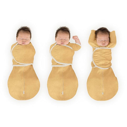 SwaddleDesigns 6-Way Omni Swaddle Sack, Arms Up Swaddle for Newborn, More Options to Calm Startle Reflex, Improves Sleep, Easy Transition Baby Sleep Sack, 12-18 lbs, Heathered Gold