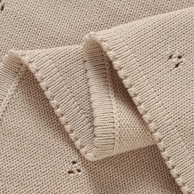 mimixiong Organic Cotton Baby Blanket Neutral Knitted Soft Crib Nursery Swaddling Receiving Blankets for Newborn Baby Boy Girl 40x30 Inch (Oatmeal)