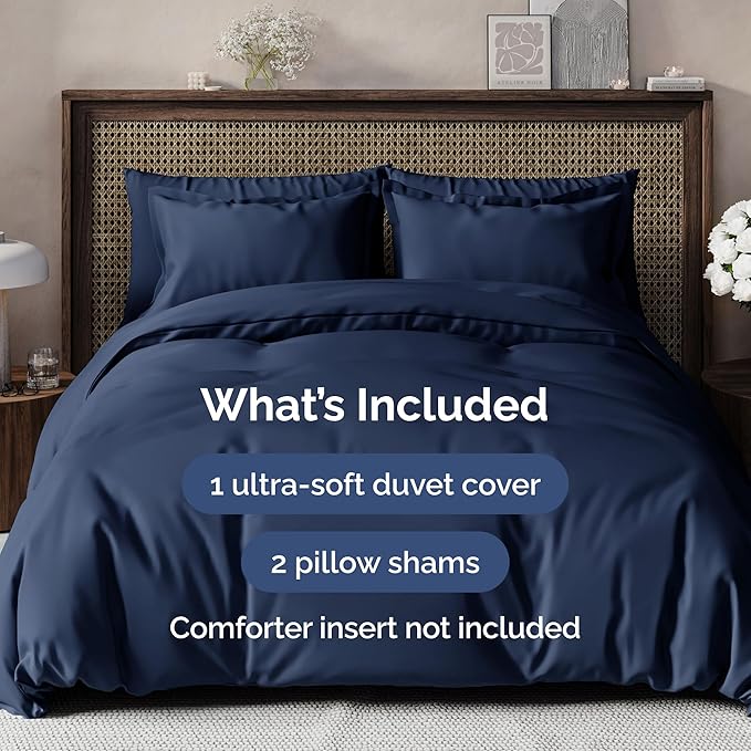 Navy Blue Duvet Cover Cal King Size - Extra Soft Cal King Size Duvet Cover - Lightweight, Breathable, Easy Care & Fade Free with Zipper Closures and Ties - 104" x 98" Inches - Comforter Not Included