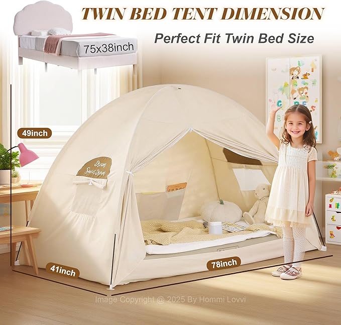 Twin Bed Tent for Kids, Indoor Blackout Sleeping Tent with Dreamy Canopy, Breathable Privacy Bunk Beds, Ideal for Drafty Rooms or Cottage-Style Spaces, Nature