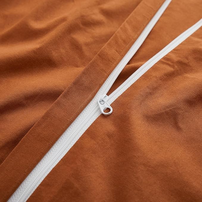 LOVQUE Burnt Orange Cotton Duvet Cover Queen Size, Linen Like Natural Bedding Set with Zipper Closure (No Comforter), 90x90 Inches